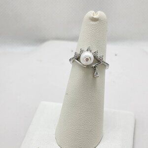 Brand New Sterling Silver 925 Pearl Evil Eye Design Ring